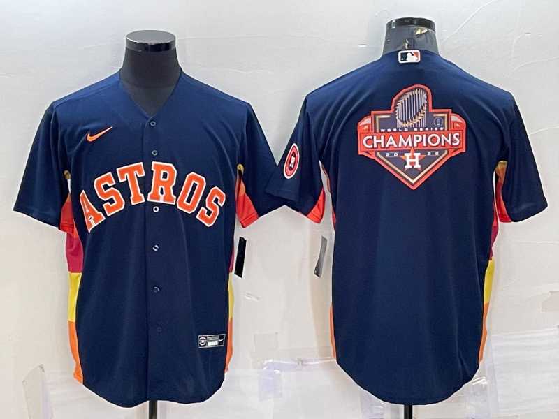 Men%27s Houston Astros Navy Blue Champions Big Logo With Patch Stitched MLB Cool Base Nike Jersey